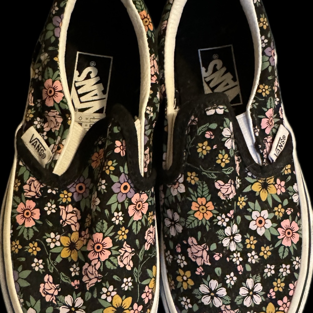 Black Flower Vans Slides